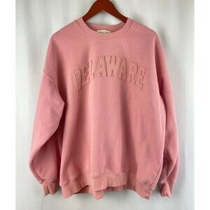 State of Mine Delaware Sweater Pink Oversized Women's L Soft Cozy Graphic STAINS